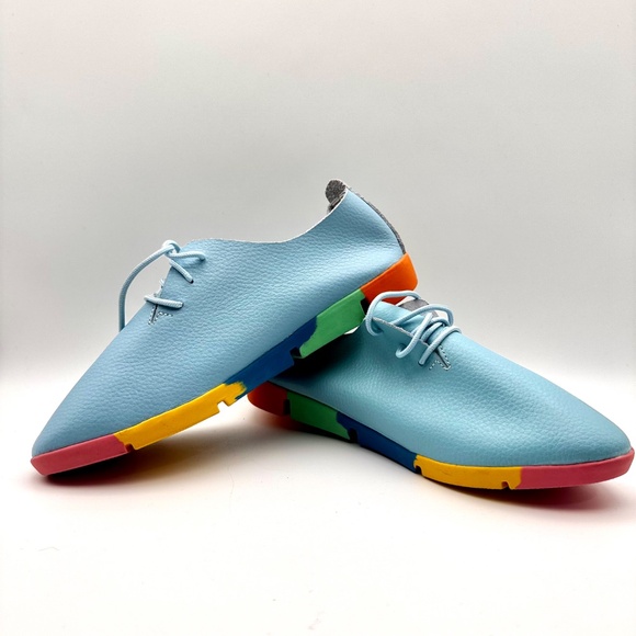NWOT Lace-up Casual Flat Oxford Lightweight Blue Colourful Soles - Picture 4 of 13